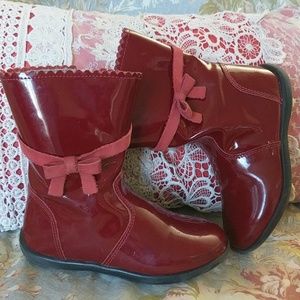 "Cali" Red Patent Leather Boots with Bow